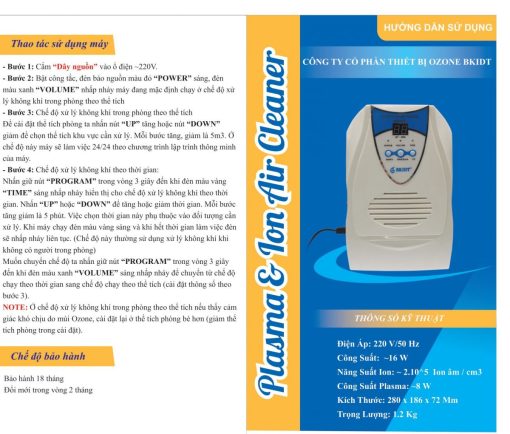 Máy Khử Khuẩn Và Làm Sạch Không Khí Bằng Công Nghệ Plasma Và Ion BK-PIC.01
