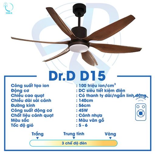 Quạt Ion Âm Model D15